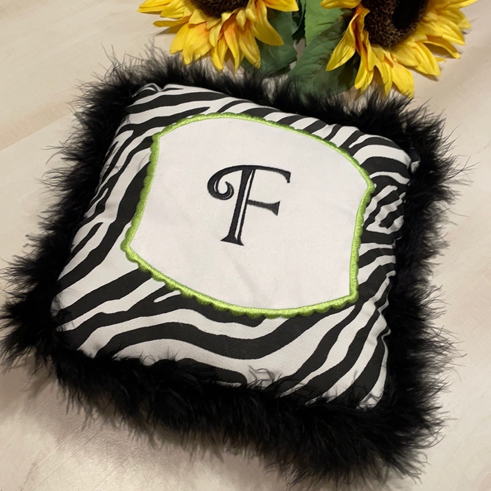 Zebra Print Monogram F Throw Pillow